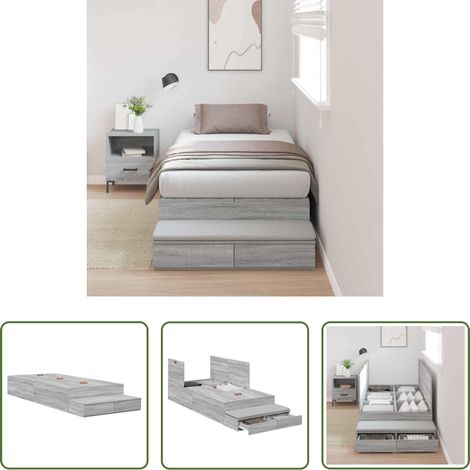 Cadre de lit - Cadre de lit avec rangement Gris Sonoma 80 cm Bois d'ingénierie (1/5)