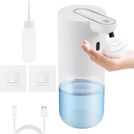 Distributeur de savon automatique, distributeur de savon sans contact de 400 ml, rechargeable par USB, support mural étanche IPX5, adapté à la cuisine, à la salle de bain