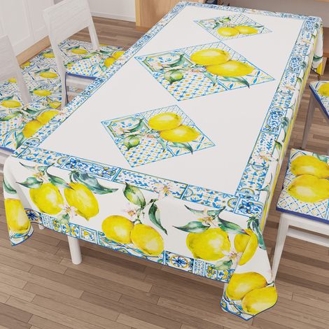 PETTI Artigiani Italiani - Tovaglia Antimacchia Rettangolare Copritavolo Cucina Disegno Vietri 01 X6 Posti (140x180 cm) 100% Made in Italy (1/4)