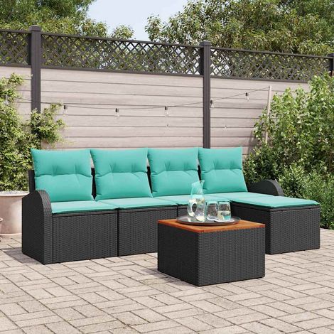 Teenpull – Gartensofa-set 6 Stk. Schwarz und Türkis Poly-Rattan (1/5)