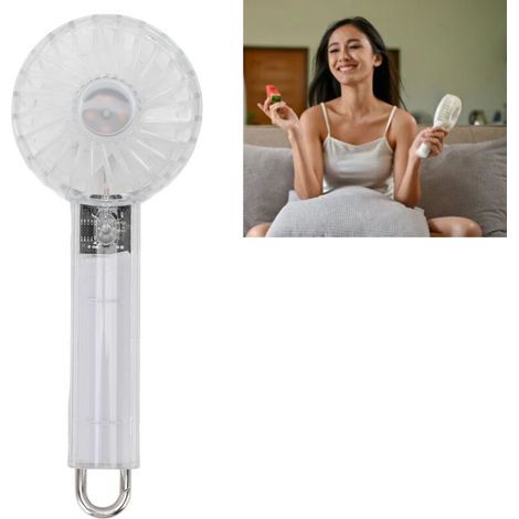 Ventilateur portable transparent avec 3 vitesses, silencieux, doté d'une batterie longue durée et d'un port USB-C, idéal pour voyages, camping et plage (1/5)