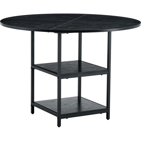 Runder Esstisch schwarz 107 cm mit doppelter Ablage, MDF und Metall, für 2–4 Personen (1/5)