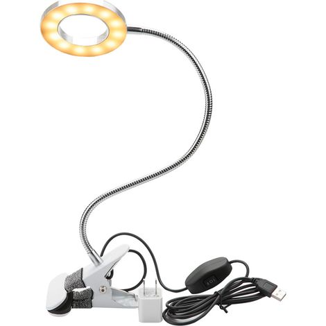 Lampe LED ronde USB pour maquillage des sourcils et des lèvres, pince pour bureau de salon de beauté avec prise standard américaine (1/5)