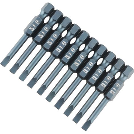 10 pièces embouts de tournevis à fente 1/4 pouce, tige hexagonale 50mm, acier allié S2, jeu H6.3x50xSL4mm (1/5)