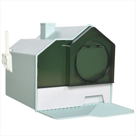 Bac à litière pour chat design maisonnette avec pelle filtre et (1/5)