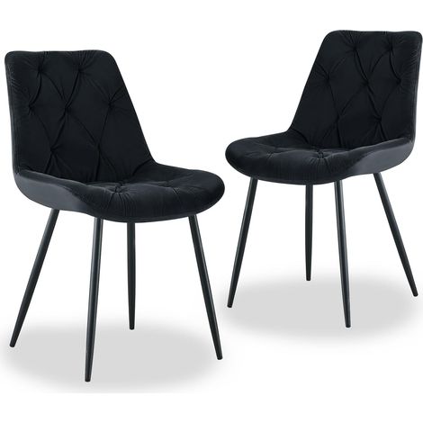 Lot de 2 chaises velours premium - Design rétro ergonomique - Dossier rembourré haute densité - Pieds métal anti-dérapants - Noir (1/5)