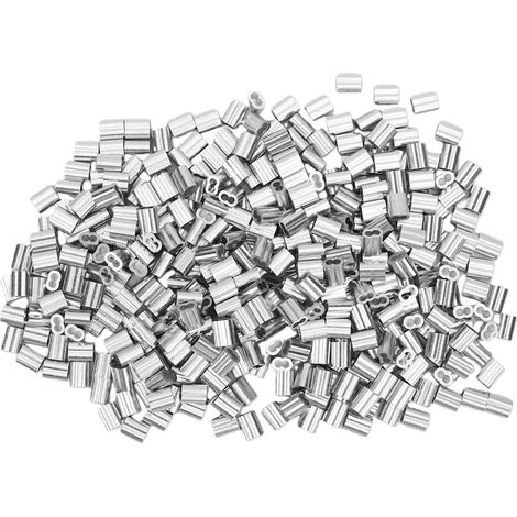 Manchons à sertir de câble en aluminium M2, 400 pièces, boucle de sertissage à Double trou en forme de 8 pour laisse de chien de pêche, utilisation en extérieur, argent (1/5)