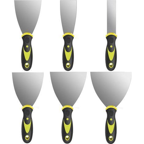 Kit de 6 Couteaux à enduire, Lame acier inoxydable, Poignée ergonomique TPR, Pour réparation murale et peinture (1/5)