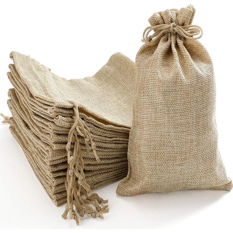 Lot de 10 sacs en jute avec cordon, sacs d’emballage naturels, beige, 15 × 20 cm (1/5)