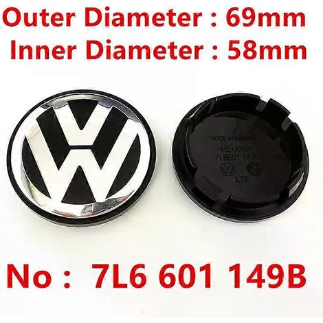 Lot de 4 enjoliveurs de roue de voiture 69 mm 7L6601149B avec logo et emblème
