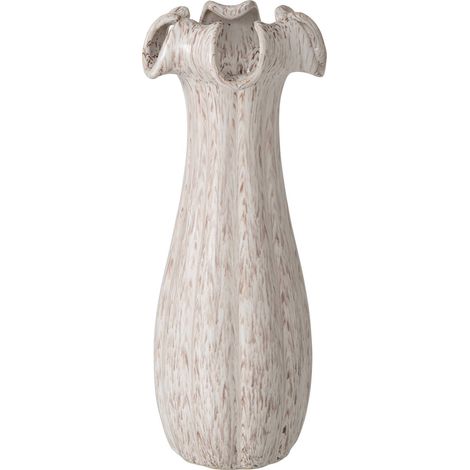 Vase en poterie beige à col ondulé - beige clair (1/4)