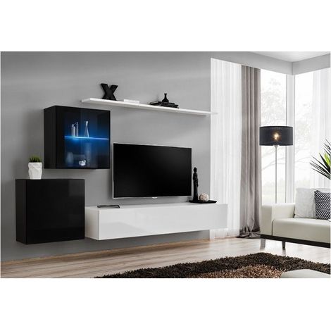 Ensemble meuble TV mural  - Switch XV - 250 cm  x 150 cm  x 40 cm - Noir et blanc - Livraison gratuite
