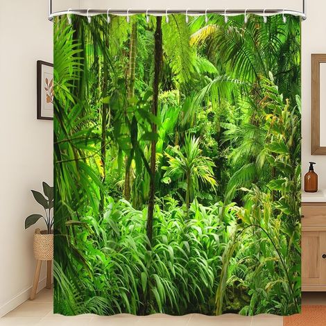 Rideau de Douche Paysage Naturel Printanier avec Arbre Forestier Tissu Résistant à la Moisissure 180x200cm (1/5)