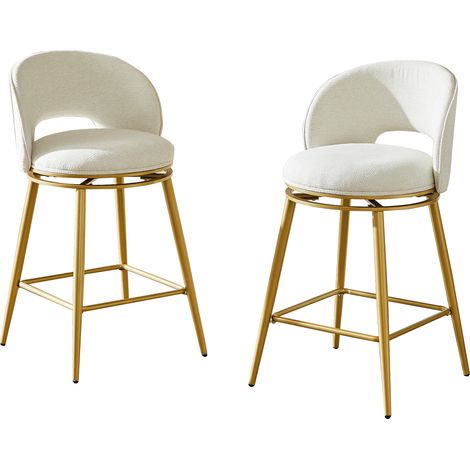 Tabouret de bar pivotant 360° en tissu chenille avec cadre métallique doré – Lot de 2 pour cuisine, bar et salon (1/5)