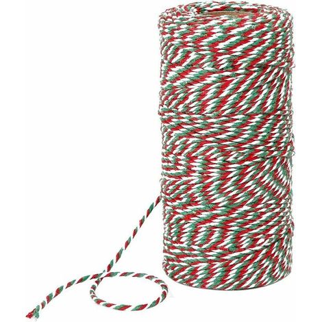 100m de corde de coton de Noël Candy Loaf 2mm de diamètre corde d'emballage cadeau pour décoration de Noël DIY (rouge, blanc, vert) (1/5)