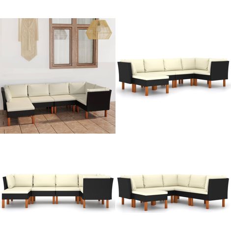 6-tlg. Garten-Lounge-Set mit Kissen Poly Rattan Schwarz - Gartenmöbel - Loungesessel - Outdoor Möbel - Rattan Gartenmöbel - Esszimmergarnitur - Home & Living (1/5)