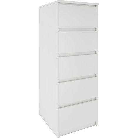 Hucoco – Commode haute 5 tiroirs 45x40x111 – Structure en panneaux mélaminés résistants – Amortisseurs pour tiroirs – Meuble de rangement moderne