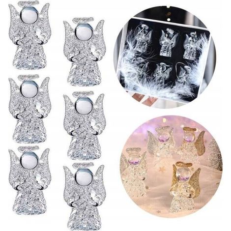 Colgantes de árbol de Navidad Ecarla en caja, ángeles de cristal, 6 piezas, transparentes BSN22 (1/4)