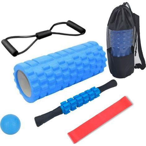 6-teiliges Yoga-Stangen-Set mit Schaumstoffrolle, Massagestab zur Muskelentspannung und Yoga-Fitness