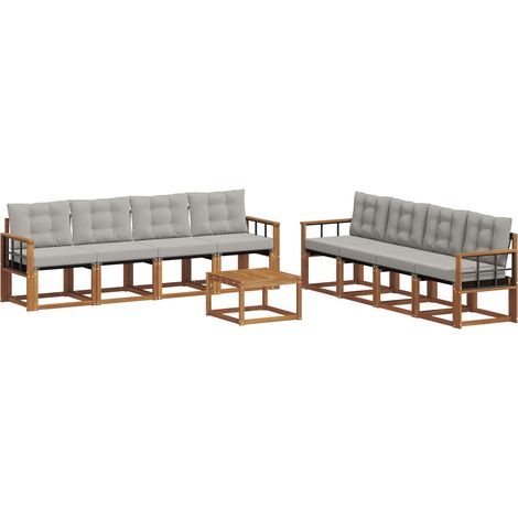 Outdoor Sofa Set with Cushion 9 pcs Natural and Light Grey vidaXL