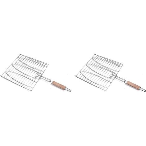 Grille à poisson pour barbecue, antiadhésive, panier à poisson à trois niveaux, manche en bois, ustensiles de barbecue (ensemble de 2 pièces) (1/5)