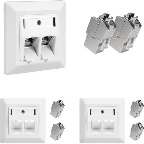 Lot de 3 prises réseau CAT7/CAT6A, double avec module Keystone RJ45 STP, 2 prises LAN en saillie, prise réseau Cat 7 pour Ethernet, DSL, RJ45 (1/5)
