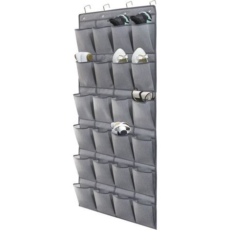 Range-chaussures à suspendre sur la porte 24 Poches, Stockage de Chaussures, Pliable Collection de Chaussures Sac de Rangement Organisateur avec Crochets, Gris en Lin, (1/4)
