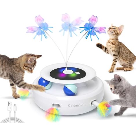 Jouet pour Chat, Jouet Interactif électrique 3 en 1 pour Chats, Whack-A-Mole, Papillon Flottant, Balle Incluse, Jouet pour Chat Rechargeable par USB avec 4 Accessoires (1/5)