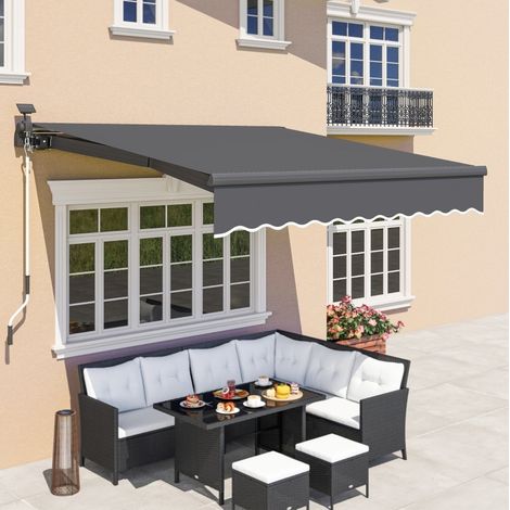 Tenda da sole 295x250 cm grigio in alluminio con LED solari e bracci articolati (1/5)