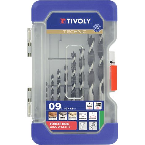Tivoly • Confezione da 9 punte per legno con 3 punte graduate SLR Ø da 2 a 12 mm