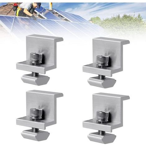 Un ensemble de 4 supports pour panneaux solaires, pinces d'extrémité de 30 mm, supports en forme de Z, réglables. (1/5)