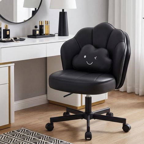 Chaise Pétale de Bureau avec Dossier Double Couche et Coussin Lombaire Nuage, Réglable, Pivotante, Similicuir PU - Noir (1/5)