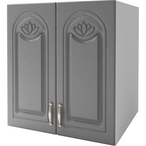 Tendencio – Meuble haut de cuisine 60 cm – 2 portes – 1 étagère – Mélaminé gris – Pour espaces optimisés