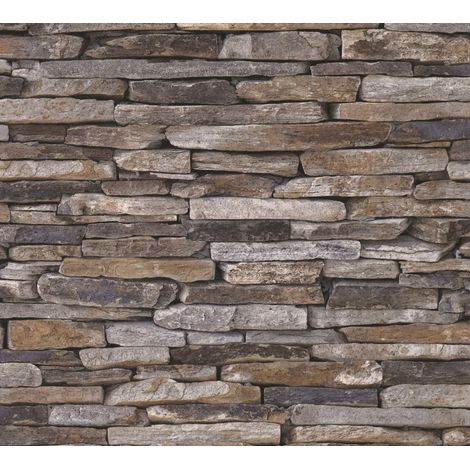 Papier peint intissé effet pierre, marron mat, beige, jaune, 5,33 m² pour décoration murale intérieure (1/5)