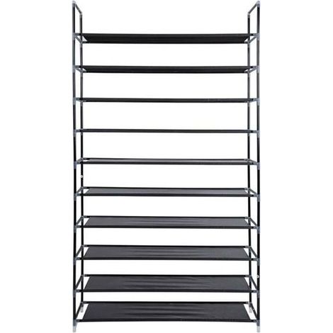 Étagère à Chaussures à 10 Niveaux, Porte-chaussures, Range-chaussures, Organisateur, pour 50 Paires, en Tissus Non-tissé, pour Entrée, Dressing, 100 x 28 x 180 cm, Noir (1/4)