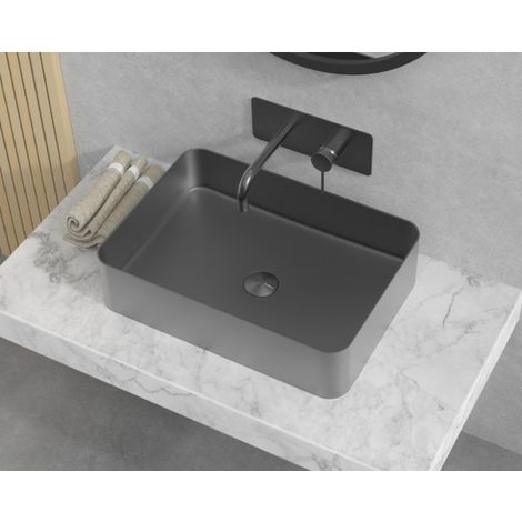 Lavabo à poser SATURNE 50x35x12 cm en acier inoxydable métallisé (1/3)