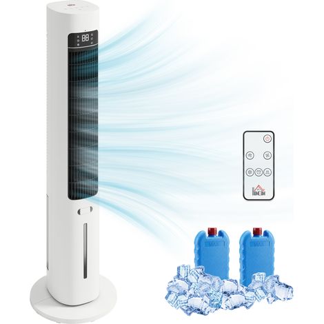 HOMCOM climatizador evaporativo de torre 3 en 1, depósito de 3 L, oscilación 48°, 3 velocidades, 3 modos, temporizador 12h y mando a distancia, blanco