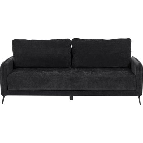 Sofa Bed Black Fabric Upholstered 3 Seater Pull Out Bed Metal Legs Minimalist Sleeping Function HEMING (1/5)