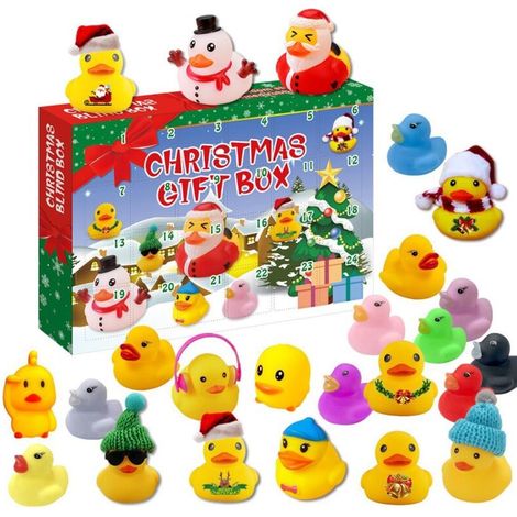 Calendrier de l'Avent de Noël avec canards en caoutchouc, idées cadeaux, canards pour fête à la piscine, boîte surprise de Noël