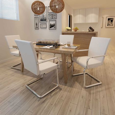 vidaXL Chaises à manger cantilever lot de 4 blanc similicuir (1/5)