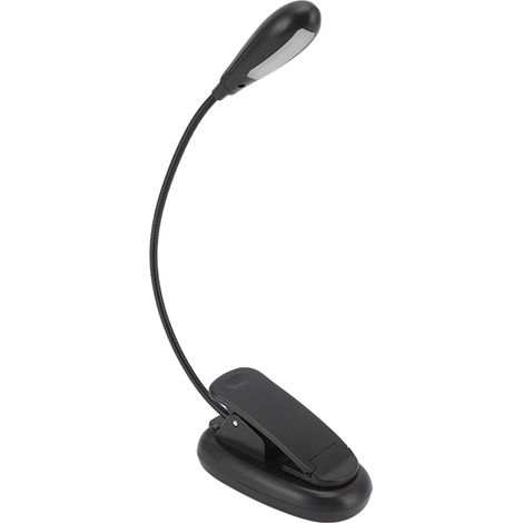 Schwarze LED-Leselampe zum Anklemmen, 9 Helligkeitsstufen, 7 Leuchten, faltbar, flexibel, Schwanenhals, USB-aufladbar. (1/5)
