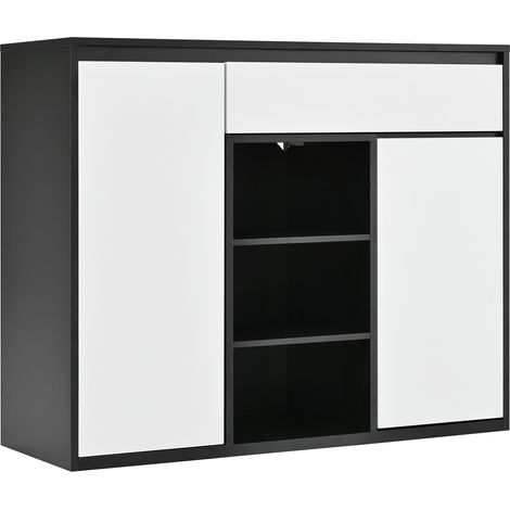 ELVMI Meuble à chaussures avec 2 Portes, 1 Tiroir et Étagères Réglables avec LED pour Entrée en Panneaux de Particules 105 × 39.5 × 86 cm Noir (1/4)