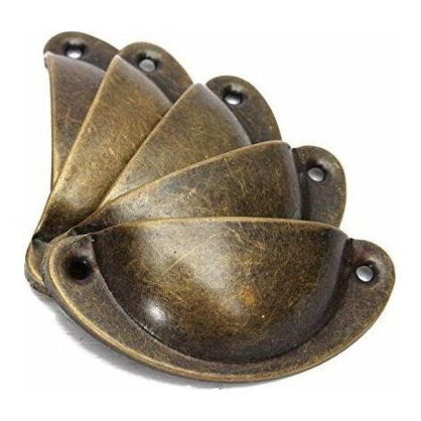 10pcs Poignée de Coquille Vintage pour Tiroir Armoire Meuble Cuisine, Fer Incurvé Bouton de Porte de Placard Retro 8,2 cm x 3,5 cm Laiton AntiqueAec (1/5)