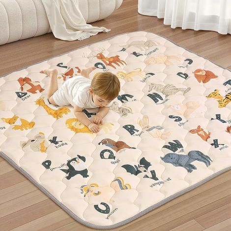 Tapis d'eveil Bebe, Extra Doux Tapis de Jeux Bebe, Tapis Sol Bebe de Jeu Pour Parc, Pliable Tapis d'éveil et de Jeux (Beige, 127x127cm) (1/5)