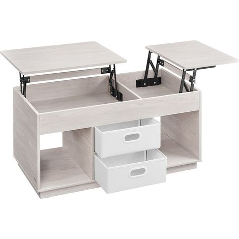 Tavolino da caffè tavolo da soggiorno 50 x 100 x 48/62,3 cm piano sollevabile con 2 cassetti e scomparti nascosti scomparti aperti per soggiorno home office beige 120007490
