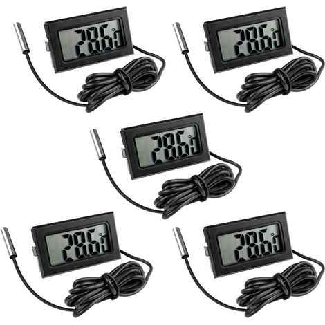 5 pièces thermomètre frigo digital, sonde étanche -50 ℃ à +110 ℃, écran LCD, câble 1 m, piles LR44 incluses, pour réfrigérateur congélateur aquarium (1/4)