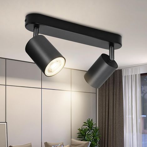2 Spot Plafond GU10 Noir Orientable Aluminium Éclairage Intérieur Cuisine Salon Chambre (1/5)