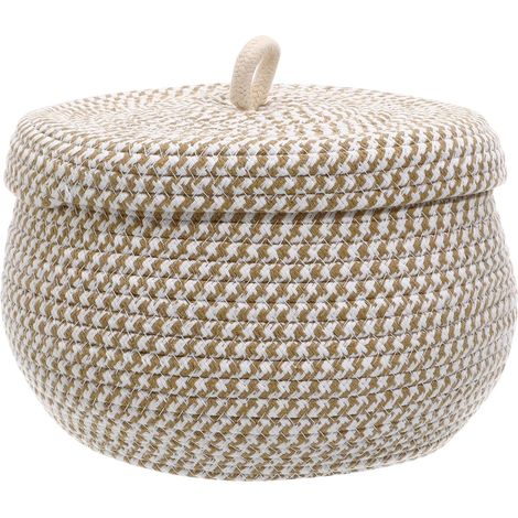 Panier En Corde De Coton Avec Couvercle - Rond - Pour Rangement De Jouets Clés Cosmétiques Ou Plantes - 1 Pièce (1/5)