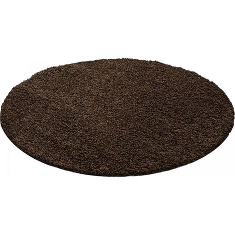 Tapis poils longs shaggy Ø120cm marron tissé rond motif uni UNI L (1/4)