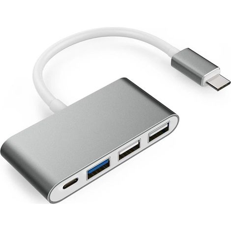 1 Hub USB-C, répartiteur 4 ports USB 2.0 argenté, boîtier compact pour téléphone portable et ordinateur portable (1/5)